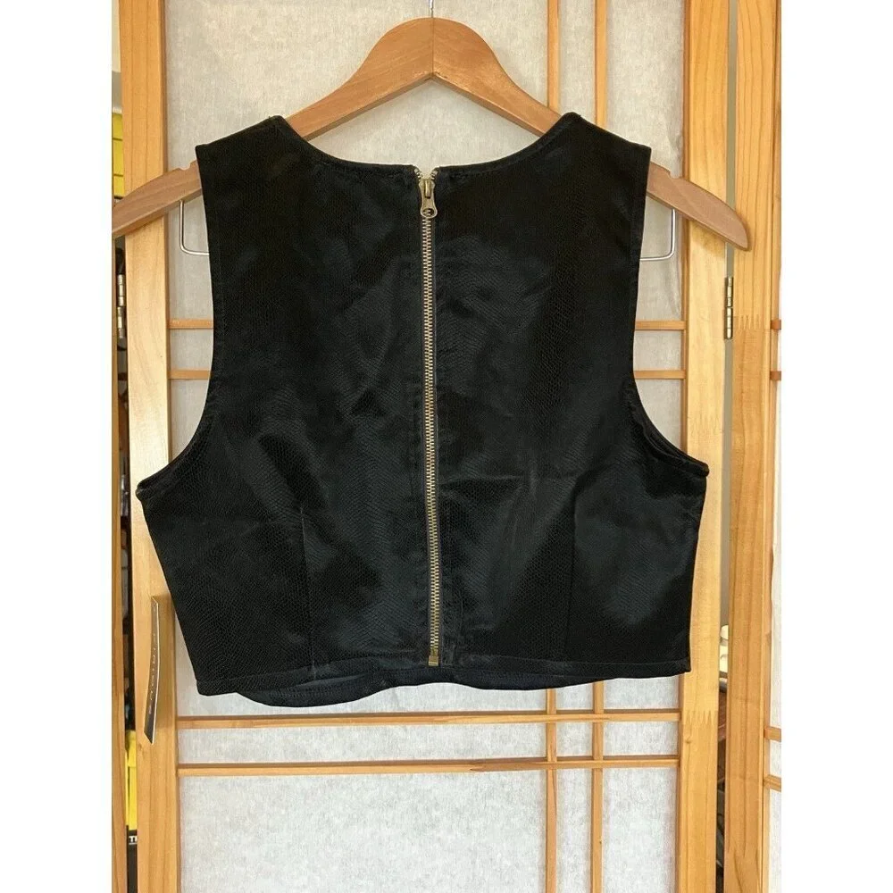 Kirious Faux Snake Skin Leather Crop Top Sleeveless Black Size Large - Picture 6 of 9